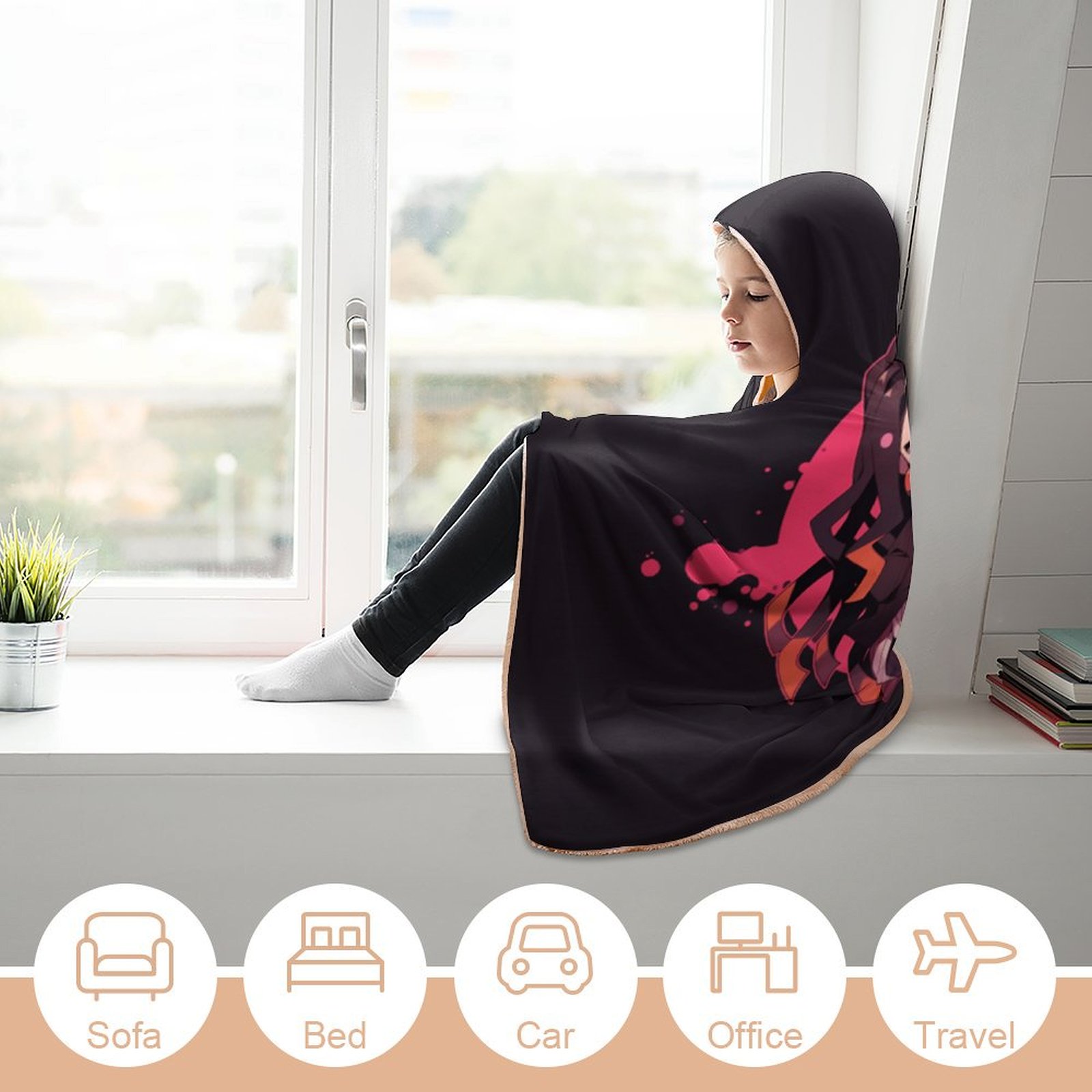 Demon Slayer Wearable Blanket Cloak Arctic Velvet Hooded Blanket Soft Fuzzy Hoodie Blanket Cape for Adults Kids 60"x80"