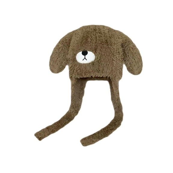 Milageto Women Winter Hat with Ear Flaps Plush Hat Windproof Furry Bear Hat with Ears Coffee