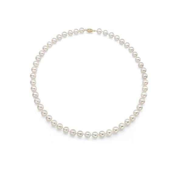 ADDURN 7-7.5mm White Perfect Round Akoya Pearl 18" Necklace with 14kt Yellow Gold Clasp