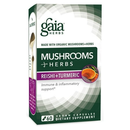 Gaia Herbs Mushrooms Plus Herbs Reishi and Turmeric Capsules, 60