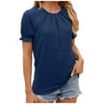 thumbnail image 2 of Ruffle Sleeve Tops For Women Solid Loose Crew Neck T Shirts Comfy Soft Work Tee Pullover Outfits Navy L, 2 of 6