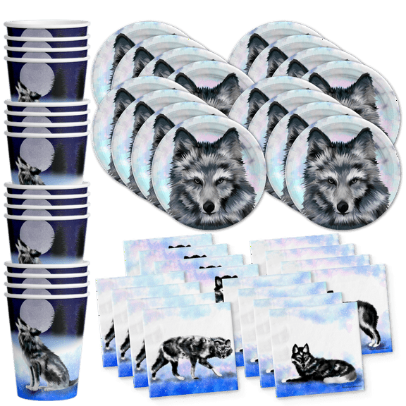 Wolf Birthday Party Supplies Set Plates Napkins Cups Tableware Kit for 16