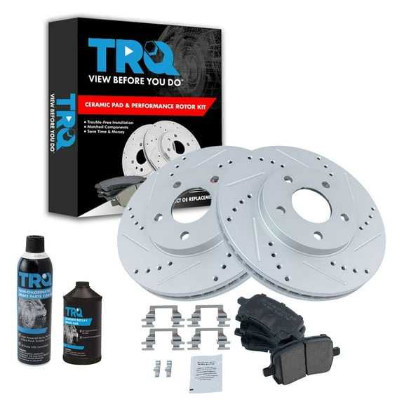 TRQ Front Ceramic Brake Pad & Performance Cross Rotor Kit w/Chemicals BKA15633 Fits select: 2006-2011 CHEVROLET HHR