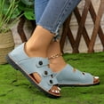 thumbnail image 5 of Htigea Summer Flat Sandals for Women Non Slip Open Toe Walking Shoes Casual Comfy Everyday Work Sandal Light Blue,7, 5 of 7