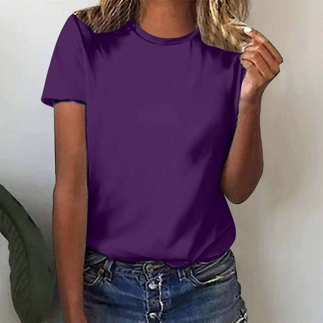 BVOFAR Chemises à Manches Courtes pour Femmes Mode Été Col Rond T-Shirts Couleur Unie Coupe Ample Décontractée Tops 2025