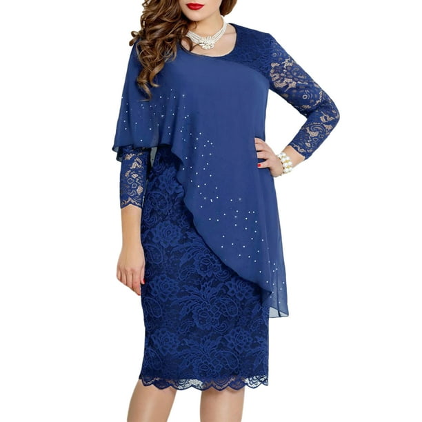 Vestidos de Fiesta Elegantes ajustado con cuello redondo Vestido de cóctel elegante para mujer Traje diario Cgtredaw Azul Armada T XL para Mujer