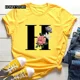 thumbnail image 3 of Venta caliente de flores de gran tamaño 26 letras en inglés negro moda tendencia estampado hombres y mujeres Casual camiseta amarilla de manga corta, 3 of 5