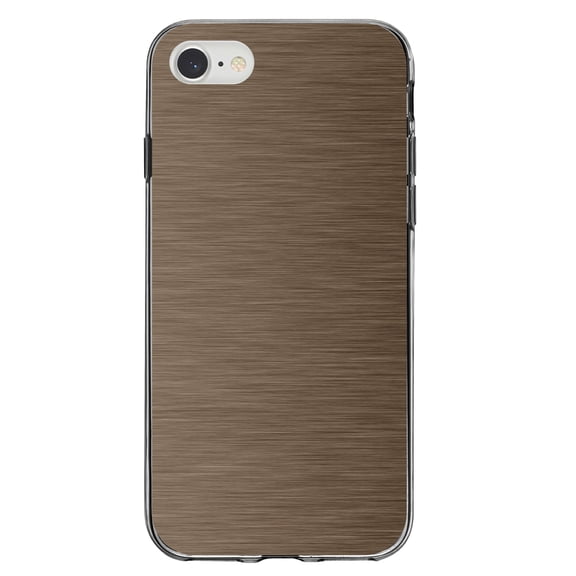 DistinctInk Clear Shockproof Hybrid Case for iPhone 7 8 SE (2020 Model) 4.7" Screen TPU Bumper Acrylic Back Tempered Glass Screen Protector - Brown Stainless Steel Image - Printed Image of Stainless