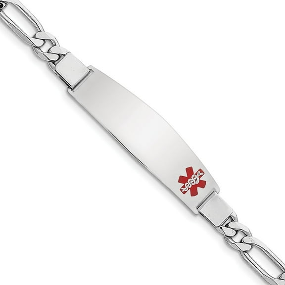 Sterling Silver Medical ID Figaro Link Bracelet - 12.3 Grams - 8 Inch - Lobster Claw