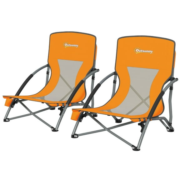 2 Pack olding Beach Chairs with Mesh Back, Carry Bag and Cup Holder for Outdoor Camping Lawn Sports Picnic, Orange