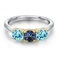 thumbnail image 3 of Gem Stone King 925 Silver and 10K Yellow Gold Blue Mystic Topaz and Blue Apatite Engagement Ring for Women | 1.49 Cttw | Round 5MM | Gemstone November Birthstone | Size 9, 3 of 6