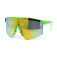 thumbnail image 3 of Boys Kids Size 80s Paint Splatter Oversize Rimless Sport Plastic Sunglasses Green - Orange Mirror, 3 of 4