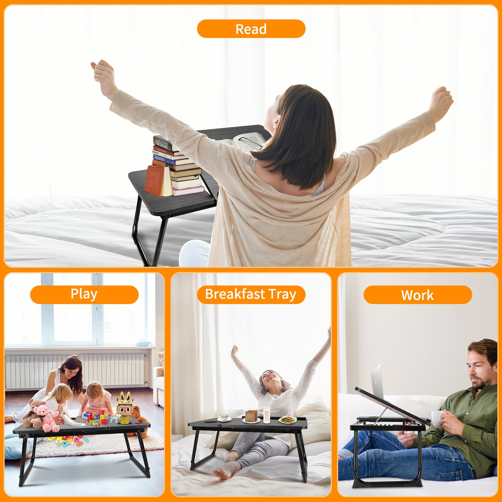 Laptop Bed Tray Table, WLRETMCI Foldable Lap Desk for Bed and Sofa, Laptop Desk Notebook Stand for Eating Breakfast, Reading Book, Watching Movie on iPad