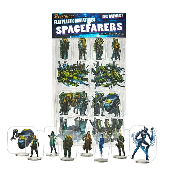 Arcknight Flat Plastic Miniatures: Spacefarers; 56 Unique Sci-Fi-Themed Minis for Starfinder; Affordable, Skinny Figurines for SF, Shadowrun, and other Tabletop RPG games
