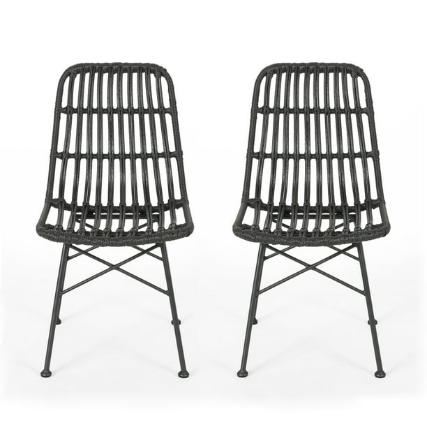 Silverdew Indoor Wicker Dining Chairs Set Of 2 Gray And Black Silverdew Indoor Wicker Dining Chairs