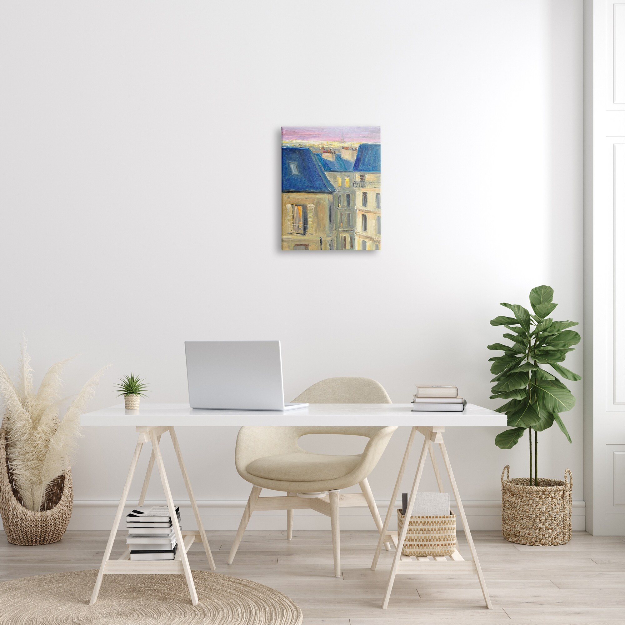 Stupell Industries Cozy Urban City Neighborhood Pink Sunset Sky Painting Gallery Wrapped Canvas Print Wall Art, Design by JG Studios