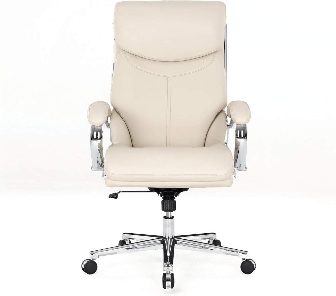 COLAMY High Back Executive Office Chair, PU Leather Computer Desk Chair with Extra Thick Padded Seat Cushion, Quiet Rubber Rolling Casters and Adjustable Tilt Tension for Home Workspace,Beige