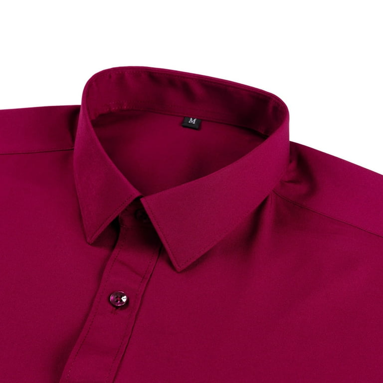 Wyobmus Dress Shirts for Men Long Sleeve Button Up Stretch Wrinkle-Free  Shirts Solid Slim Fit Casual Business formal Dress Shirt Burgundy