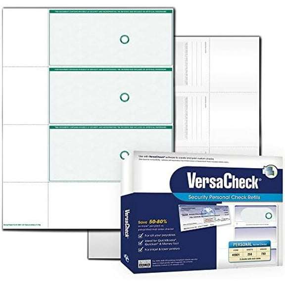 UV Secure Checks - 750 Blank Business or Personal Wallet Checks - Green Elite - 250 Sheets Form #3001 - 3 Per Sheet$$Office