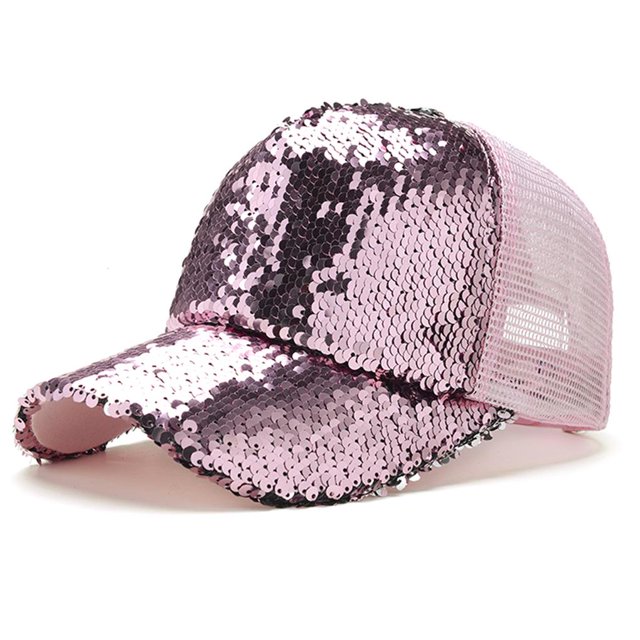 yingyy Adjustable Sequin Baseball Cap Sunshade Net Cap for Outdoor Activity pink