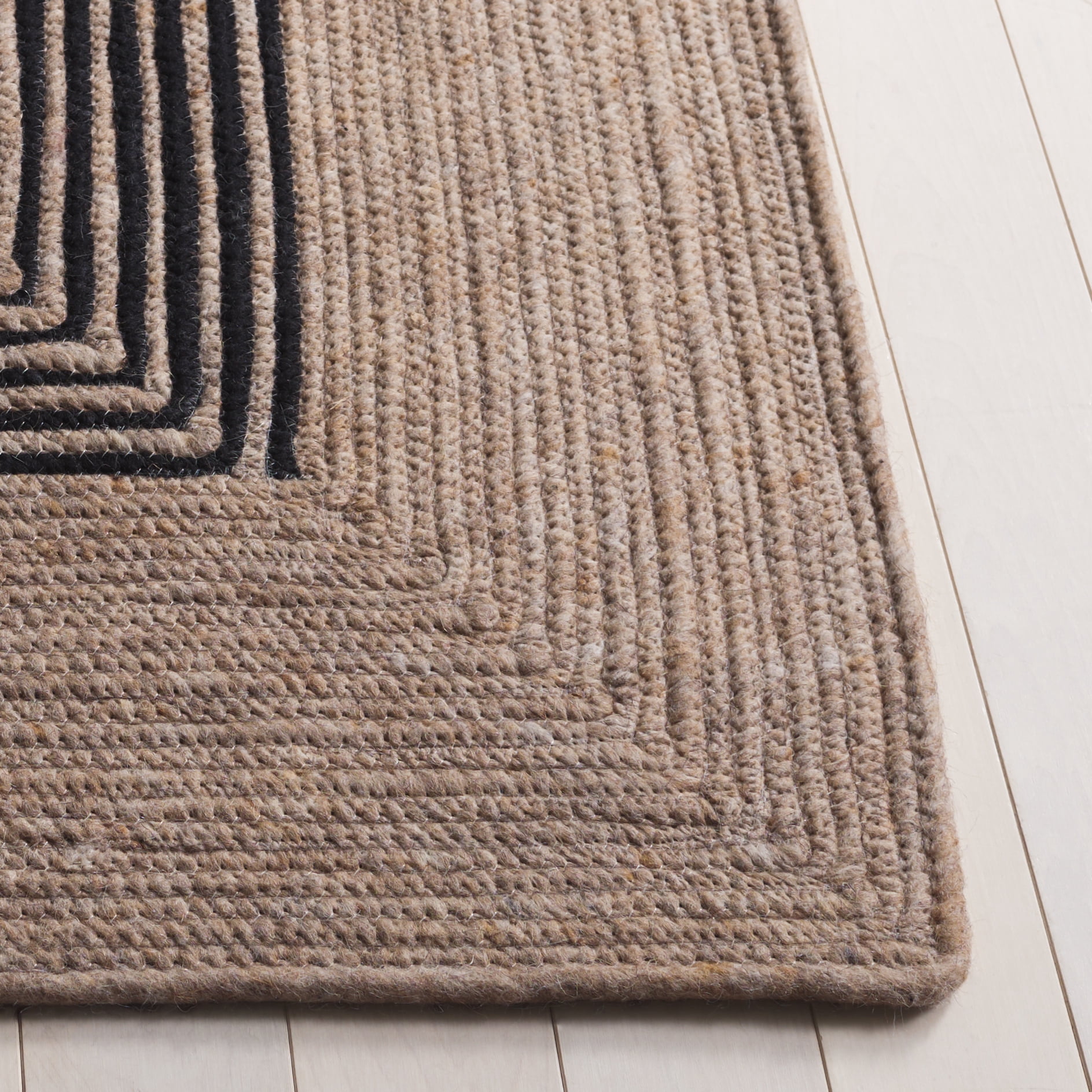 SAFAVIEH Braided Lars Geometric Reversible Area Rug, Beige/Black, 5' x 5' Square