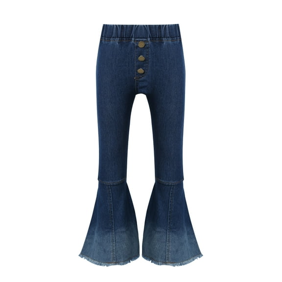 renvena Little Girls Mid Waist Denim Jeans Bell Bottoms Ruffle Flare Pants