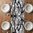 thumbnail image 6 of Grey Geometric Table Runner - 108 Inch Long, Kitchen Dining Table Runner Dresser Scarves, Retro Black White Abstract Striped Lines Farmhouse Decor for Coffee Tables Wedding Party Banquet, 6 of 8