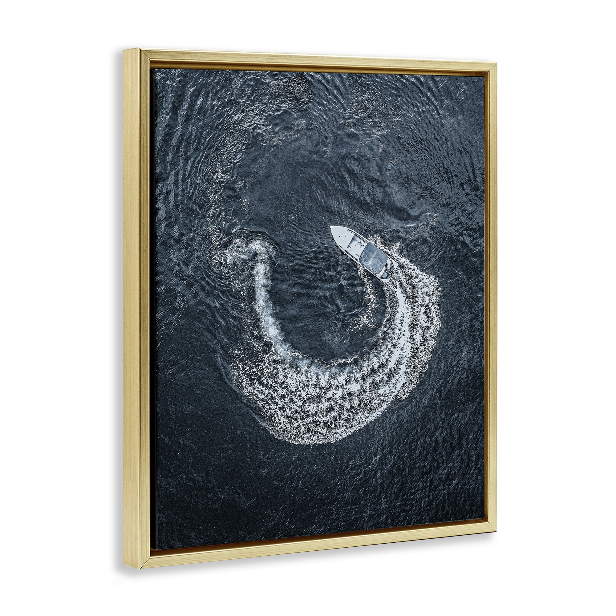 Stupell Industries Boat Circling Water Transportation Photography Gold Floater Framed Canvas Art Print Wall Art, 25 x 31