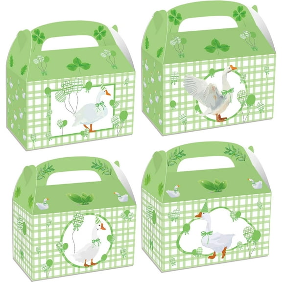 12 PCS Silly Goose Green Gingham Party Treat Boxes Bithday Party Favor Gift Goodies Box One Silly Goose First Bithday Baby Shower Decorations