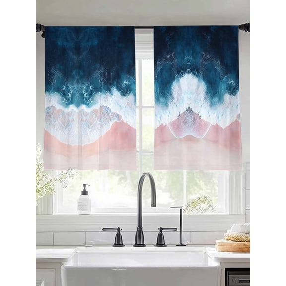 Navy Blue Pink Sheer Curtains for Living Room Bedroom Watercolor Abstract Art Coastal Sheer Curtains 45 Inch Long 2 Panels Set Light Filtering Curtain Window Treatments Drapes for Dining Room