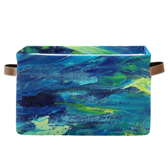 Blue and Green Painting Foldable Storage Basket,Canvas Fabric Foldable Storage Bins with Handles Open Home Storage Bins Boxes for Toy Book Shelf Closet Baskets