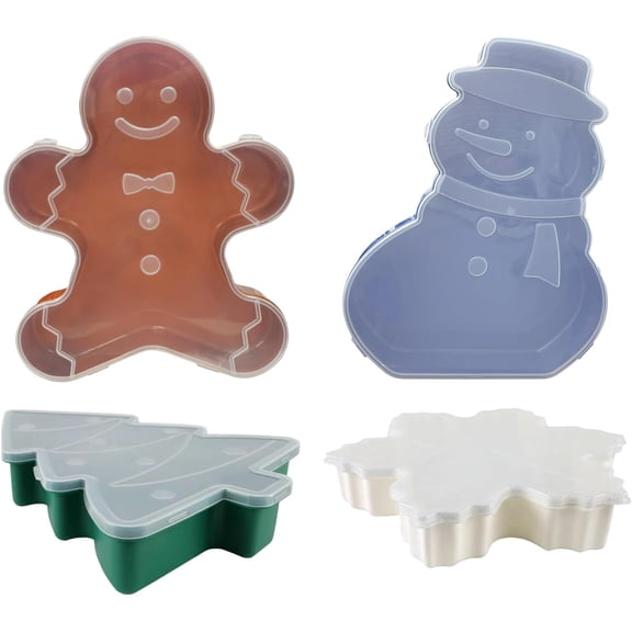 ABPETE 4 Pack Christmas Cookie Box with Lid, Christmas Serving Tray, Gingerbread Man/Snowflake/Tree Shape Snack Containers, Portable Holiday Snacks Box Container for Candy, Nuts