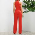 thumbnail image 4 of Riforla Women's Fashion Casual Sleeveless Standing Neck Slim Fit Bow Tie Straight Tube Long Jumpsuit Jumpsuits for Women Red M, 4 of 9