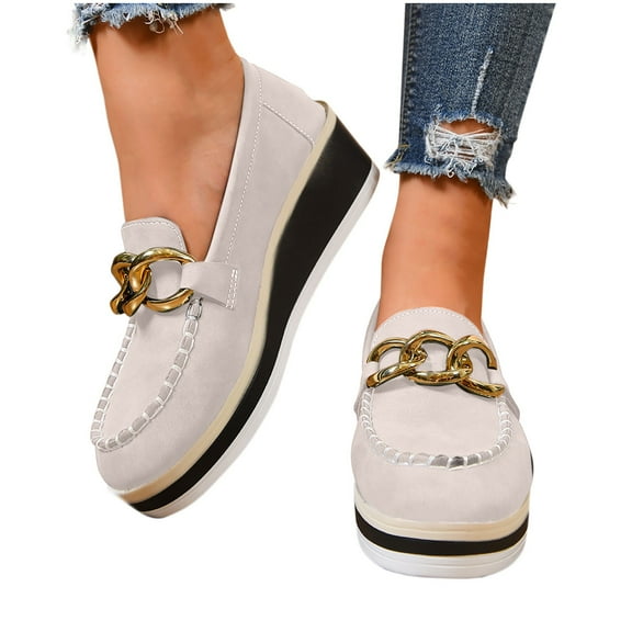 Wowcloth Woman's Fashion Casual Loafers, Slip-On Round Toe Design with Shallow Cut, Comfortable Wedge Heel for Support, Stylish and Versatile for Daily Wear