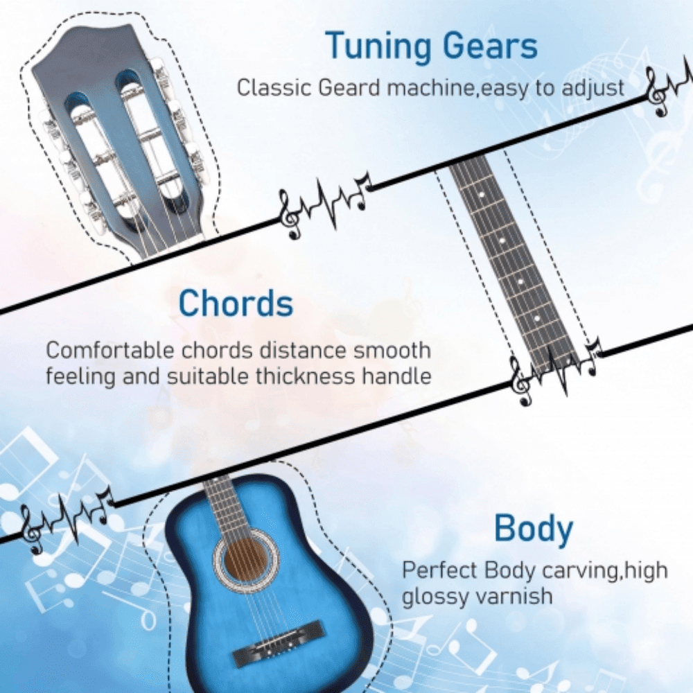 Tcbosik Beginner Acoustic Classical Guitar, 38 inch Guitar Bundle Kit for Adult Youth with Bag, Strap, Tuner, Capo, Picks and Strings, Blue