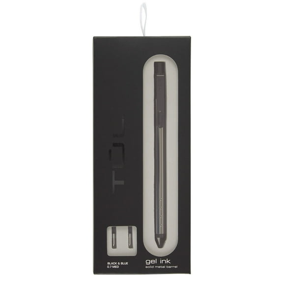 TULĀ® Fine Writing Solid Metal Barrel Retractable Gel Pen With 2 Refills, Medium Point, 0.7 mm, Gunmetal Gray Barrel, Assorted Ink Colors