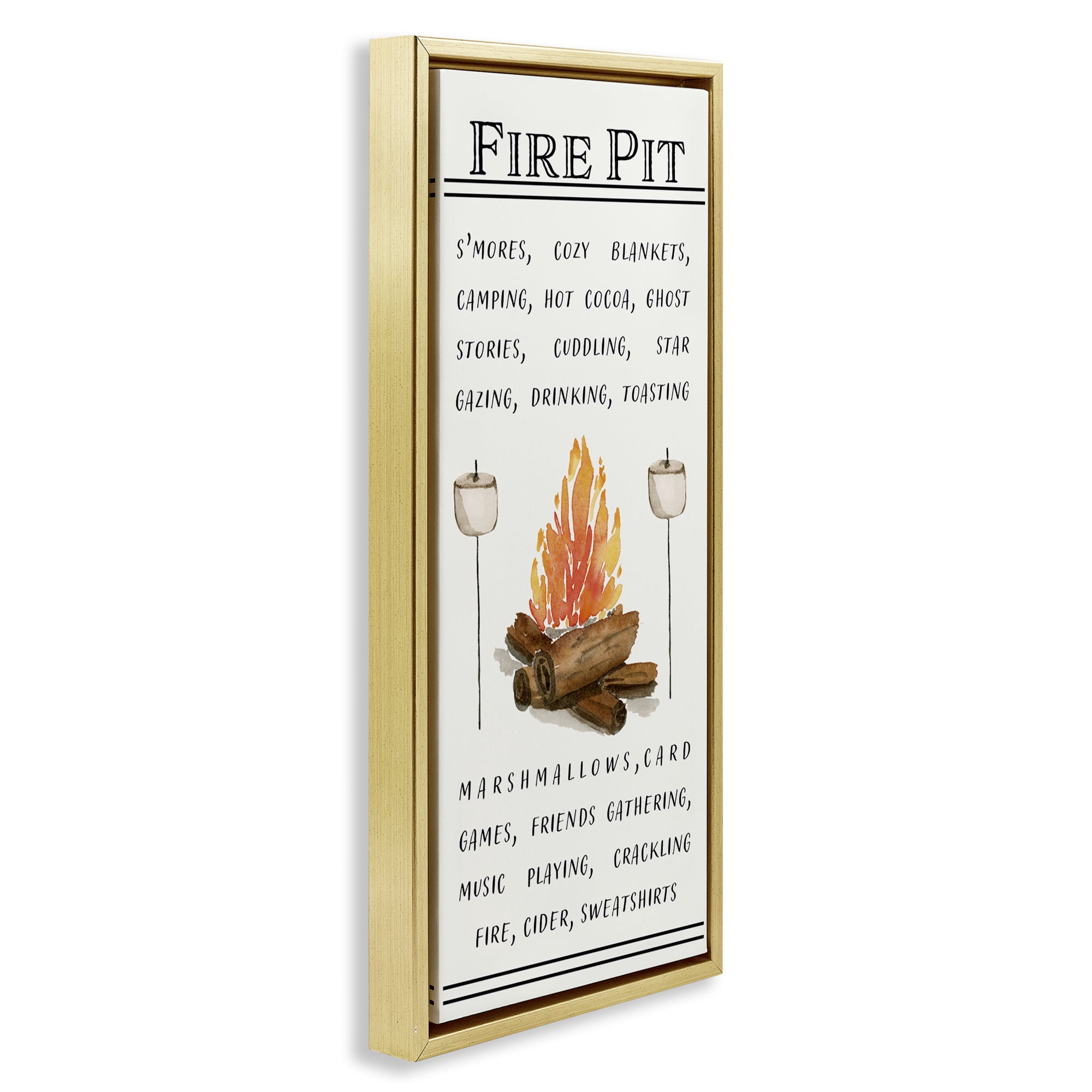 Stupell Industries Fire Pit & Marshmallows Food & Beverage Painting Gold Floater Framed Canvas Art Print Wall Art, 11 x 25