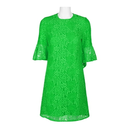 NANETTE Nanette Lepore Crew Neck Circular Flounce Sleeve Keyhole Back Floral Lace Dress-HIDDEN MEADOW / 14