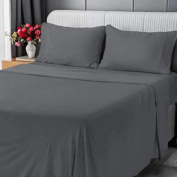 Utopia Bedding Full Sheet Set - Jersey Knit Sheets 4 Piece Cotton Soft T-Shirt Stretchy Sheets Heather Dark Grey