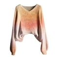 thumbnail image 5 of Women's Lightweight Gradient Knit Sweater, Thin V-Neck Retro Long Sleeve Top, Loose Fit Casual Pullover for Spring and Fall, Breathable Comfortable Daily Wear, Christmas Party Fashion Top Red S, 5 of 5