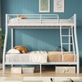 thumbnail image 4 of UIOWIO Bunk Bed Twin over Full Bunk Beds with Ladder,Heavy Duty Metal Bunk Bed Frame with Wall Fastener Screws,Twin Full Size Bed Bunk Bed with Full-Length Guardrail for Adults,White, 4 of 8