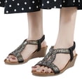 thumbnail image 3 of Bmisegm Women Summer Elastic Band Rhinestones Casual Open Toe Wedges Soft Bottom Breathable Shoes Sandals Womens Sandals Summer Black 7, 3 of 9