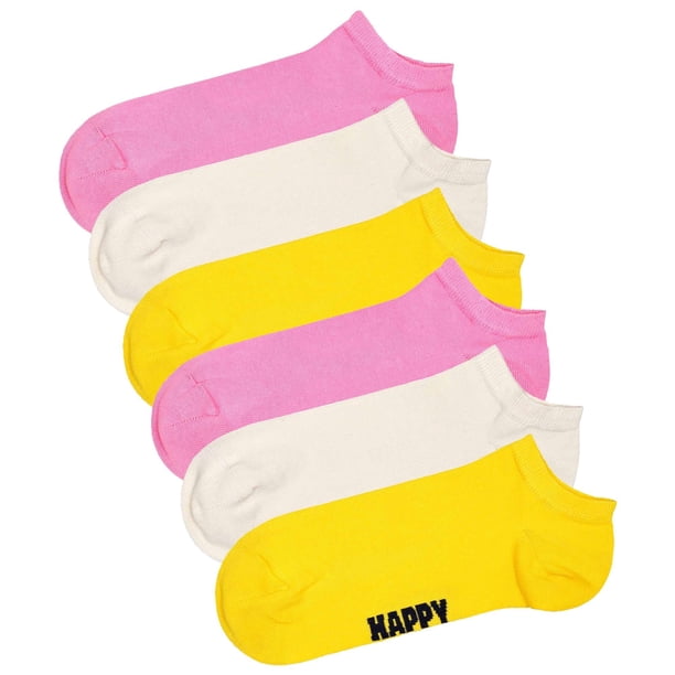 Happy Socks calcetines deportivos unisex, pack de 6 - Solid Socks Low, mezcla de algodón, unicolor Rosa/Blanco/Amarillo 41-46