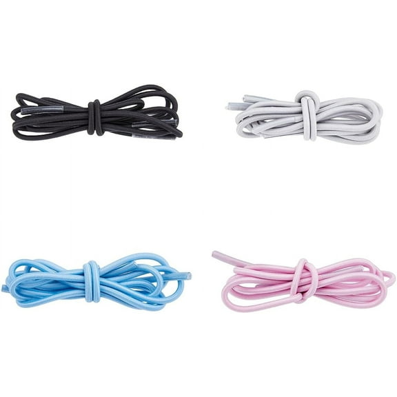 4Pairs 4 Colors Elastic No Tie Shoelaces Round Stretch Shoe Tieless Strings Black Gray Blue Pink Replacement