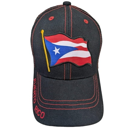 Puerto Rico Flag Design Black Mesh Back Baseball Cap