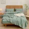thumbnail image 4 of BESTOUCH Sheet Set King 100% Washed Cotton Linen Feel Super Soft Comfortable Chic Lightweight 4 Pcs Home Bedding Set Green, 4 of 5