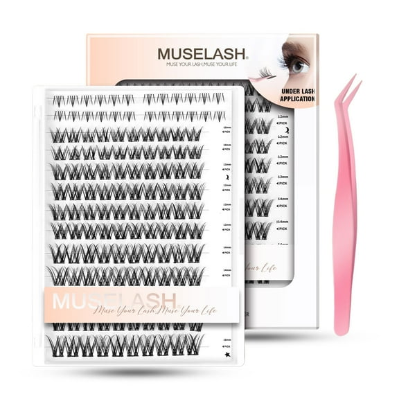 Selene Glimmer Dual-Layer Self-Adhesive Lash Kit 134PCS Clear Band Upper & Bottom Lash Clusters with Applicator Glue-Free Lash Extensions Set 10–16mm Top & 6mm Bottom Lashes