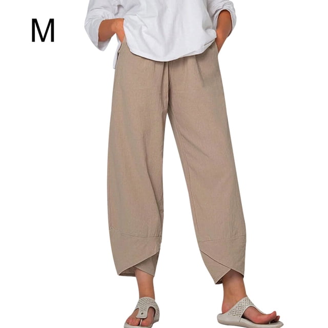 Mujer Pantalones Bolsillo Noveno Pantalones Pantalones deportivos holgados de pierna ancha, Caqui, M kenally AP002213-02