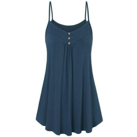 

Haite Women Sleeveless Ruched Camisole Bohemian Three Buttons T Shirts Beach Solid Color V Neck Pajamas