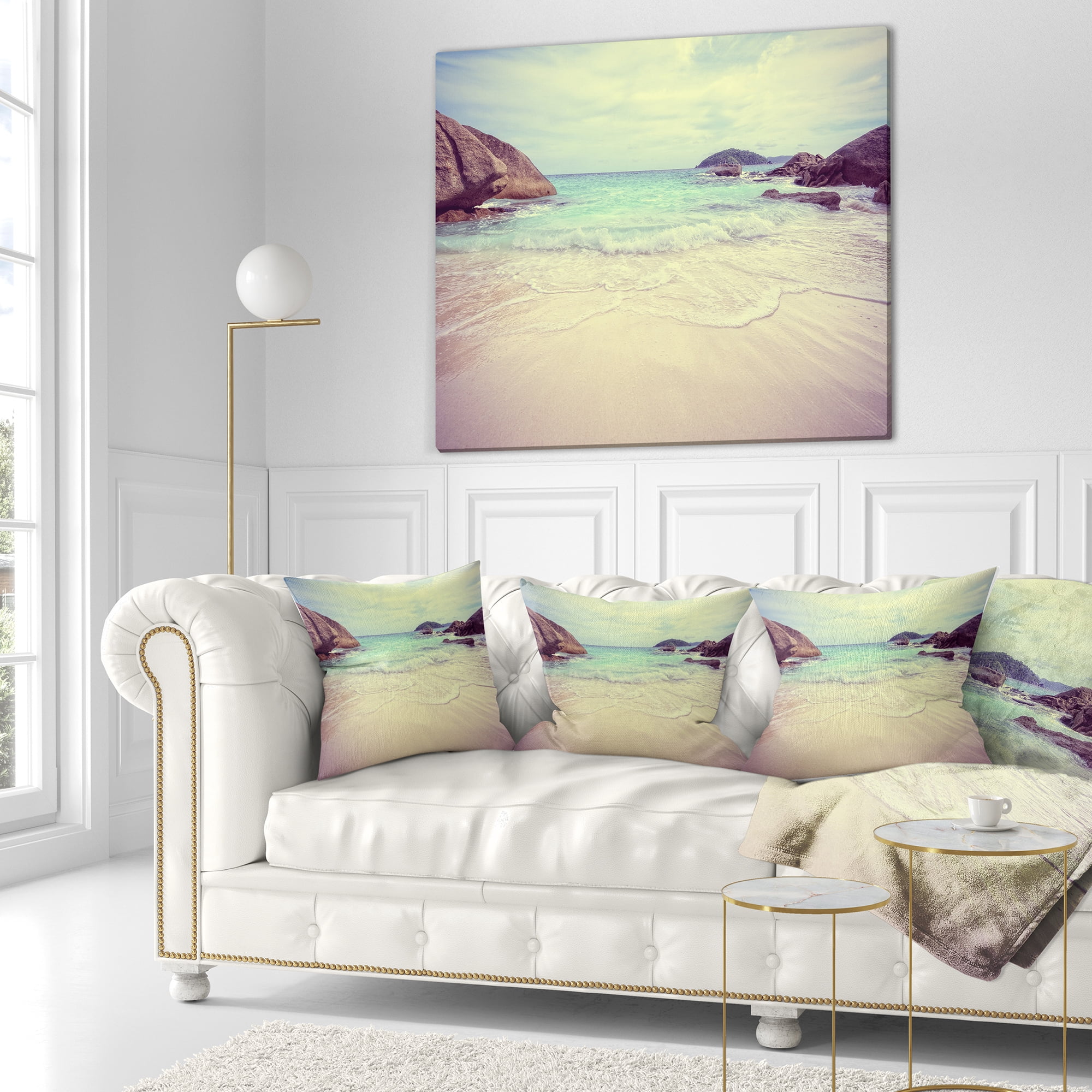 Designart Vintage Style Seashore Thailand - Seascape Throw Pillow - 18x18